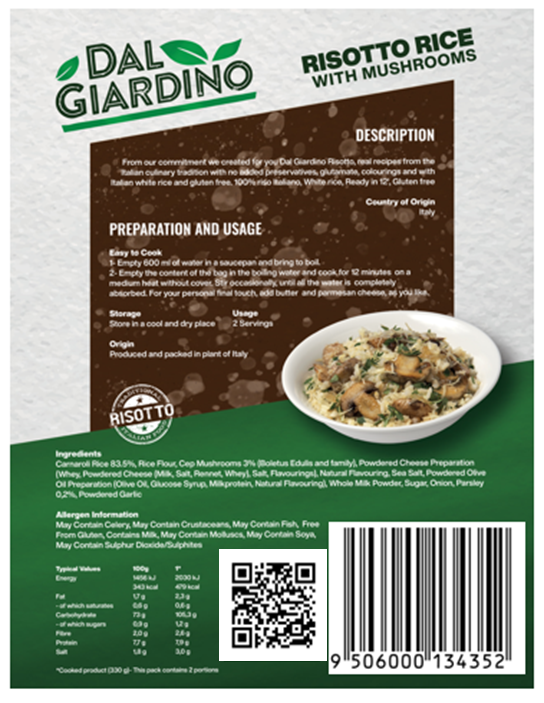 The back of the same product. The QR Code and EAN are adjacent to each other at the bottom right