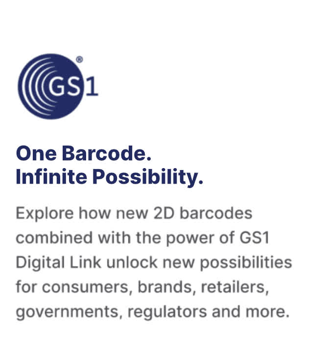 GS1 Logo and Title: One barcode, infinite possibility